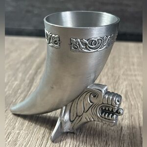 Vintage Viking Dragon Goblet HS Pewter Norway Scandinavian Pewter Barware 3.5” L